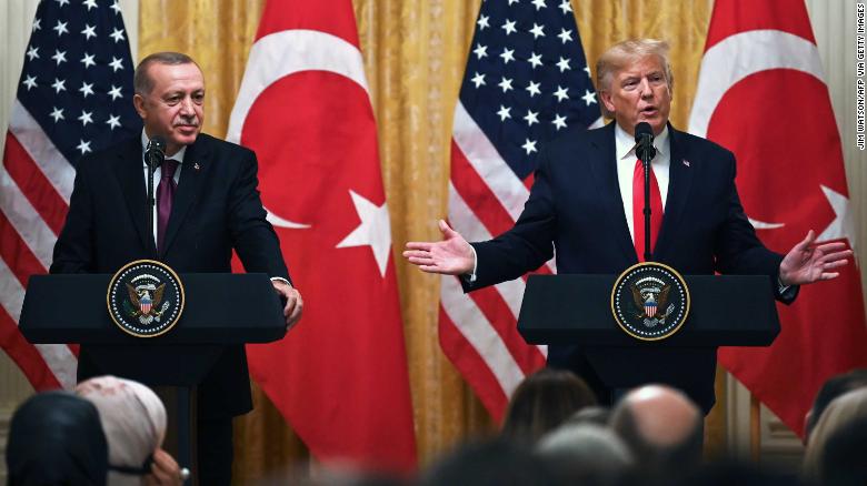 Trump and Erdogan take part in a joint press conference at the White House in 2019. 