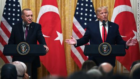 Trump and Erdogan take part in a joint press conference at the White House in 2019. 