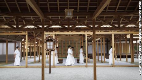 This photo taken November 13, 2019, shows the Daijokyu Halls, the setting for the daijosai great thanksgiving ceremony, on the Imperial Palace grounds in Tokyo. 