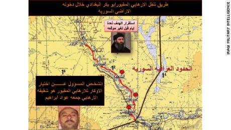 A map from Iraqi intelligence shows al-Baghdadi&#39;s travel northwards along the Euphrates River in Syria as well as his brother who helped him choose hideouts.