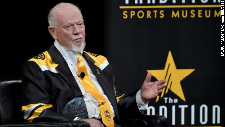 Don Cherry receives the Hockey Legacy Award on November 28, 2018, in Boston. 