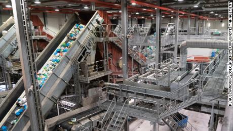 Trash being separated at an optical sorting plant in Oslo, Norway.