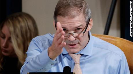 WASHINGTON, DC - NOVEMBER 19: Rep. Jim Jordan (R-OH) questions National Security Council Director for European Affairs Lt. Col. Alexander Vindman and Jennifer Williams, adviser to Vice President Mike Pence for European and Russian affairs during testimony before the House Intelligence Committee in the Longworth House Office Building on Capitol Hill November 19, 2019 in Washington, DC. The committee is hearing testimony during the third day of open hearings in the impeachment inquiry against U.S. President Donald Trump, whom House Democrats say held back U.S. military aid for Ukraine while demanding it investigate his political rivals and the unfounded conspiracy theory that Ukrainians, not Russians, were behind the 2016 computer hacking of the Democratic National Committee. (Photo by Shawn Thew-Pool/Getty Images)