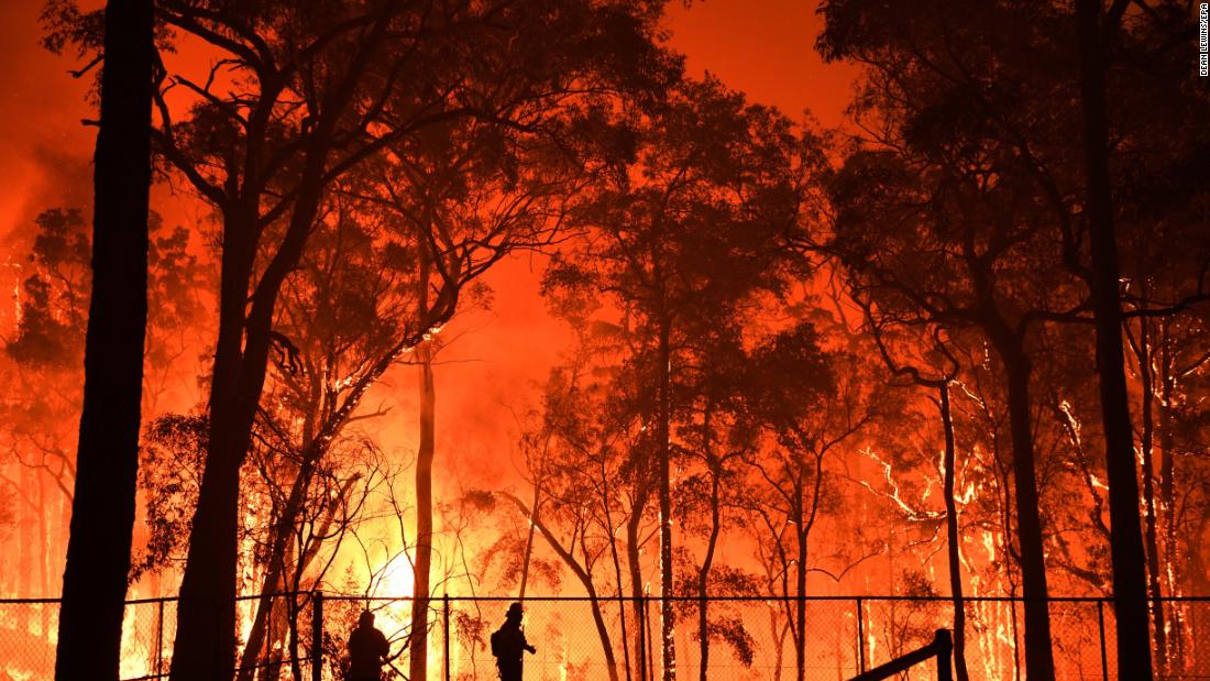 Firefighters try to protect the Colo Heights Public School on November 19.