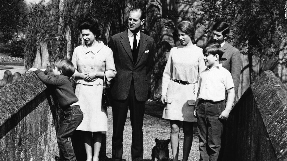 The royal family poses for photos in 1968. Prince Andrew is at bottom right. He is joined by his parents and his three siblings, including his younger brother, Prince Edward.