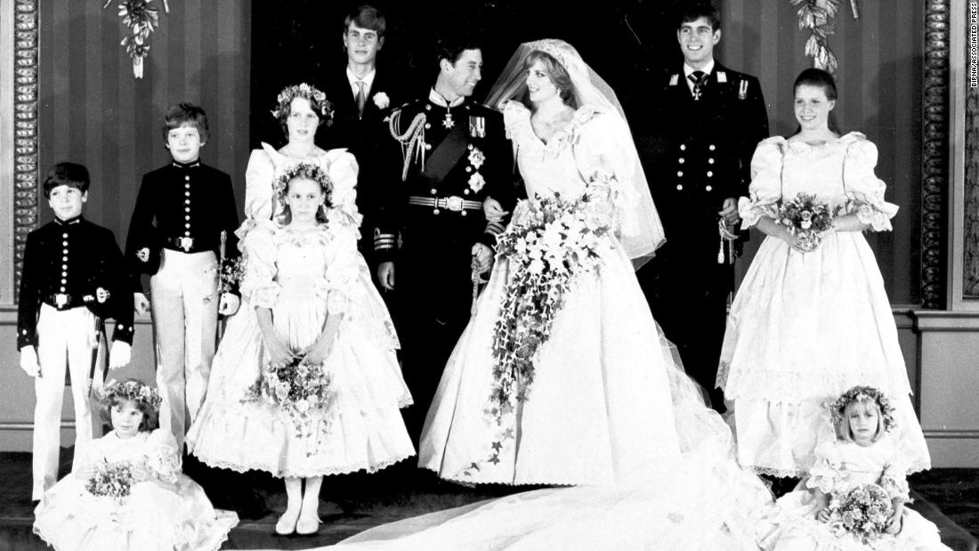 Prince Andrew is second from right in this photo taken at the 1981 wedding of his brother Prince Charles.