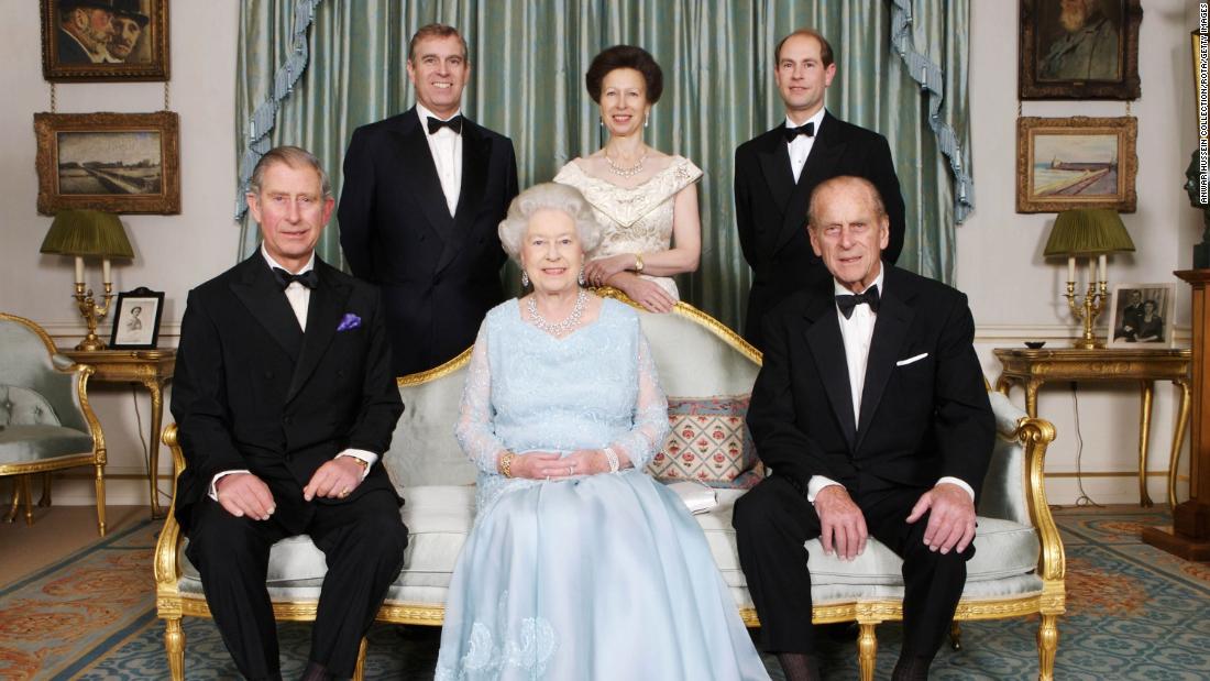Prince Andrew, back left, poses with his parents and his siblings for a family photo in 2007.