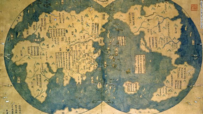 A world map that is believed by some to have been compiled by Zheng He(1371-1435), China&#39;s most famous navigator. 