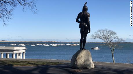 A statue of Massasoit overlooks the sea at Cole's Hill.