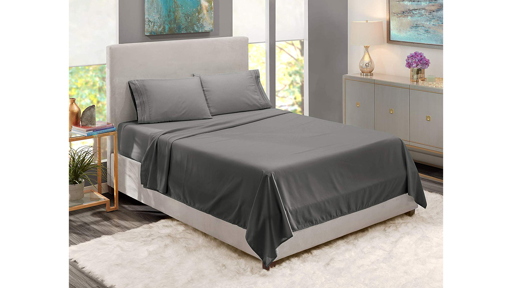 Giza Egyptian Cotton Bed Sheet Set Grey Queen//King All Size Sheets Deep 10/"-30/"