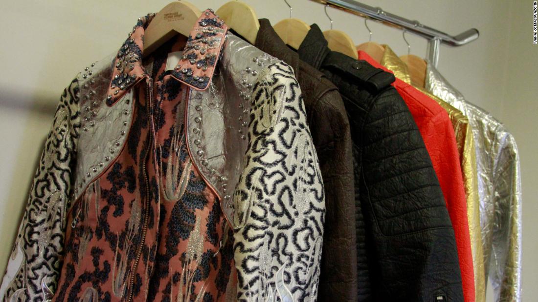 Piñatex jackets including the one developed for H&amp;M's Conscious Exclusive collection (left). (Ivana Kottasova/CNN)