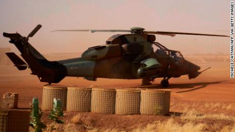 A Eurocopter Tiger helicopter is seen at the French military base in Gao, in northern Mali.
