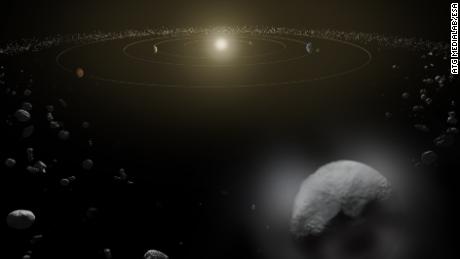 This illustration shows the dwarf planet Ceres and asteroids in the main asteroid belt.