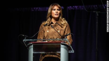 US First Lady Melania Trump addresses the B&#39;More Youth Summit in Baltimore, Maryland, on November 26, 2019. The purpose of the summit is to promote healthy choices and educate students about the dangers of opioid use.