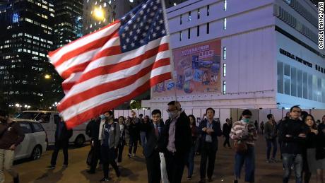 Protesters in Hong Kong held a celebratory, pro-US rally on Thursday.