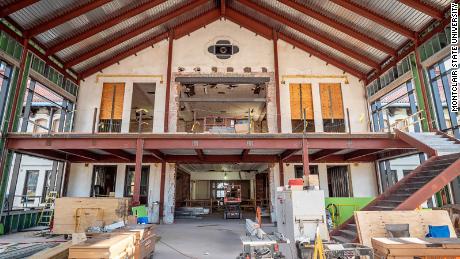 A picture of College Hall during renovations. 