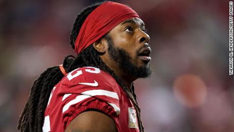 Cornerback Richard Sherman of the San Francisco 49ers looks on during the game against the Seattle Seahawks at Levi&#39;s Stadium on November 11, 2019 in Santa Clara, California. 