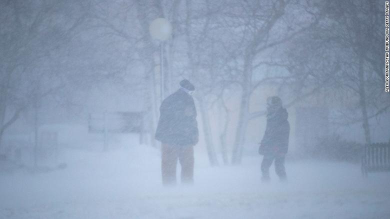 Many roads in Duluth, Minnesota, seen here Saturday, are &quot;extremely treacherous,&quot; the National Weather Service says.