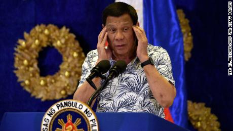 Philippines President Rodrigo Duterte gestures during a press conference at Malacanang Palace in Manila on November 19, 2019. 