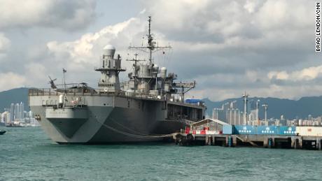 The USS Blue Ridge, the flagship of the US Navy&#39;s 7th Fleet, makes a port call in Hong Kong in April 2019.