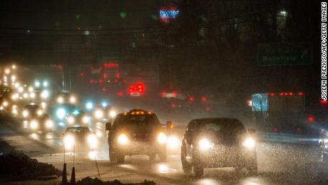 US Route 1 in Saugus, Massachusetts, is packed Monday as drivers ride through the snow. 