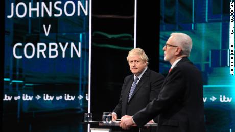 Johnson and Corbyn in a TV debate.