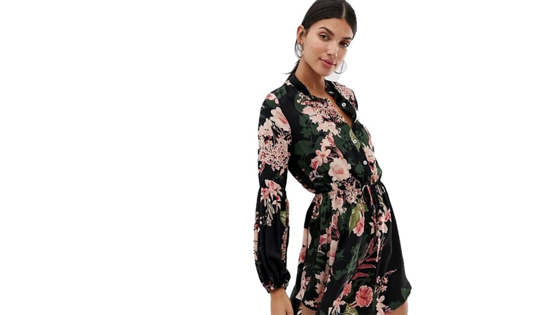 Parisian Tall collarless shirt dress in floral print