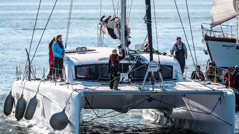 Thunberg rides on the catamaran, La Vagabonde.