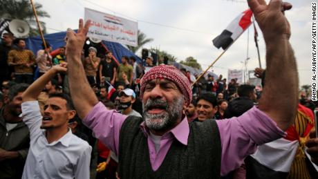 Demonstrators rally in Baghdad&#39;s Tahrir Square.