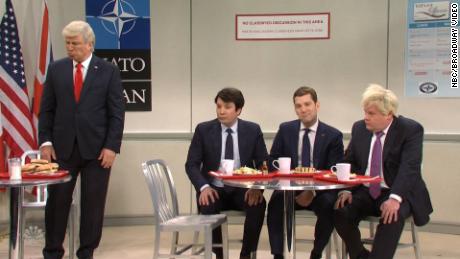 US President Donald Trump (Alec Baldwin) wonders why he can&#39;t sit with the cool kids of NATO in the &quot;Saturday Night Live&quot; cold open on Saturday, December 7, 2019.