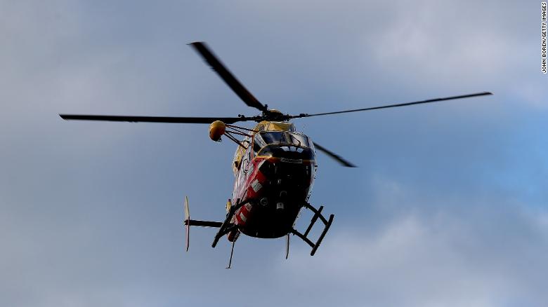 A rescue helicopter arrives at the Whakatane Airport.