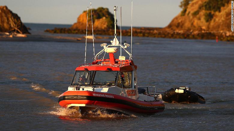 Coastguard rescue boats arrive at a marina near Whakatane on December 9.