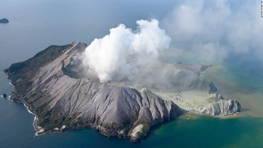 An aerial photo shows White Island, New Zealand, after a volcanic eruption on Monday, December 9.