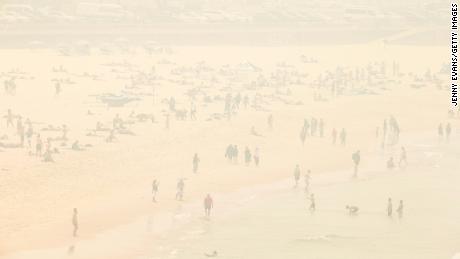 Sydney&#39;s famous Bondi Beach was smothered in smoke.