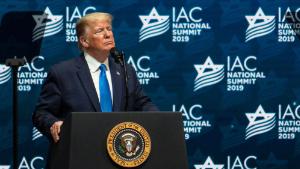 HOLLYWOOD, FL - DECEMBER 07: U.S. President Donald Trump speaks during a homecoming campaign rally at The Diplomat Conference Center for the  Israeli-American Council Summit on December 7, 2019 in Hollywood, Florida. President Trump continues to campaign for re-election in the 2020 presidential race. (Photo by Saul Martinez/Getty Images)