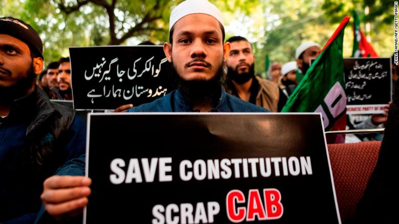 Demonstrators protest against the government&#39;s Citizenship Amendment Bill [CAB) in New Delhi on December 10, 2019. 