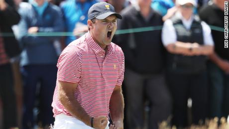 Patrick Reed celebrates during December&#39;s Presidents Cup in Australia.