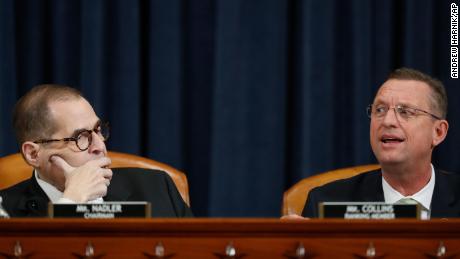 House Judiciary Committee ranking member Rep. Doug Collins, R-Ga., speaks next to House Judiciary Committee Chairman Rep. Jerrold Nadler, D-N.Y., during a House Judiciary Committee markup of the articles of impeachment against President Donald Trump, Thursday, Dec. 12, 2019, on Capitol Hill in Washington.