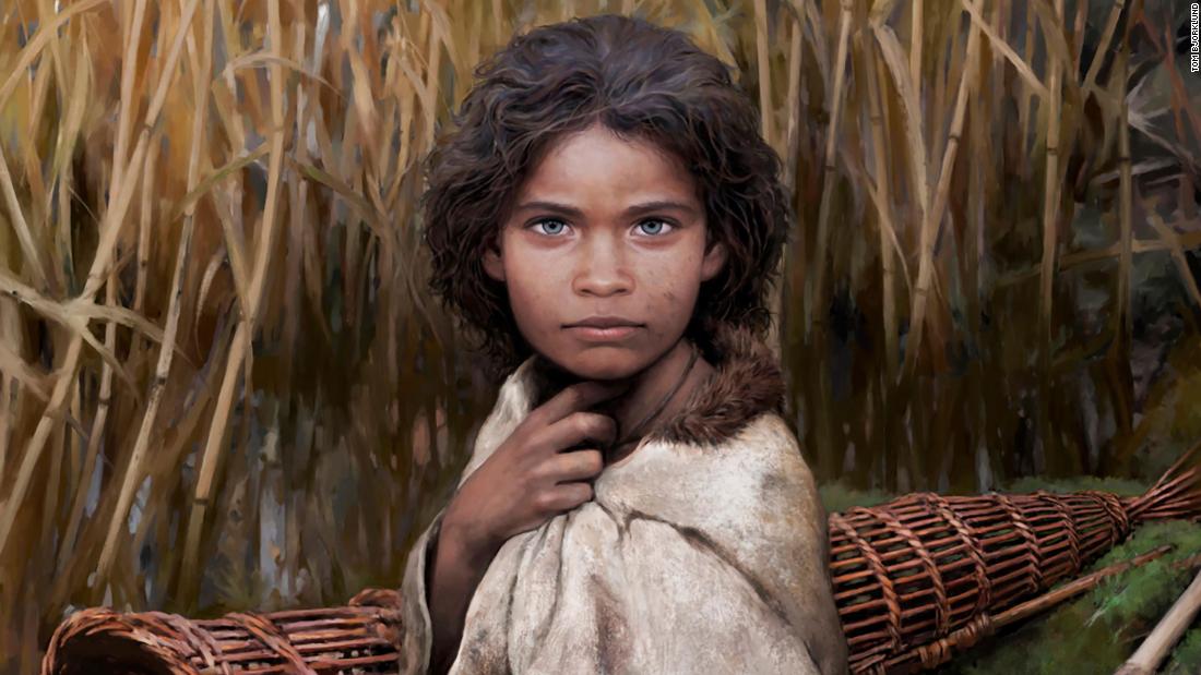 This is an artistic reconstruction of Lola, a young girl who lived 5,700 years ago.