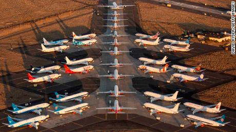 MOSES LAKE, WA - OCTOBER 23: Boeing 737 MAX airplanes, along with one Boeing 787 at top, are parked at Grant County International Airport October 23, 2019 in Moses Lake, Washington. Boeing reported that its profits were down by more than half in the latest quarter. The company has finished updates and testing on the 737 MAX and plans to have the planes flying by the end of the year. (Photo by David Ryder/Getty Images)