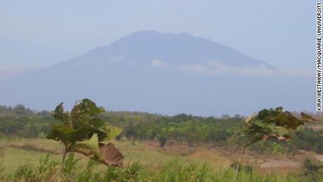 View of the Lawu volcano from the Solo River valley.