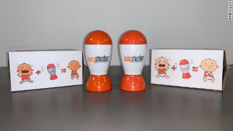 A counterfeit Baby Shusher product (left) next to the genuine article (right). 