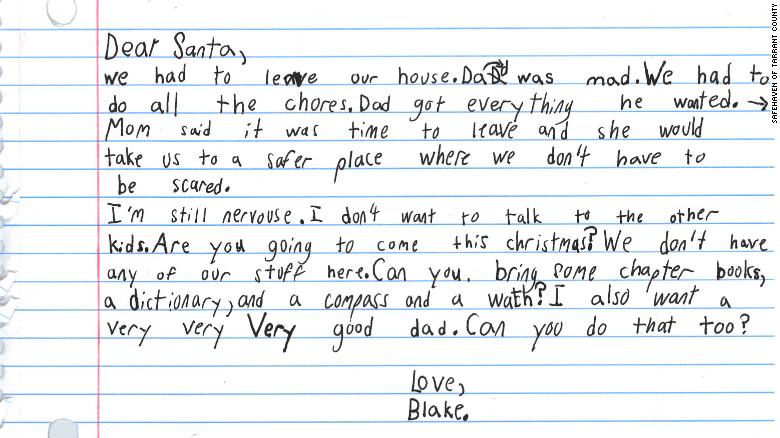 A 7-year-old's wish list for Santa after temporarily living in a domestic violence shelter