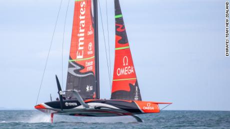 Emirates Team New Zealand&#39;s AC75 Te Aihe on the Waitemata Harbour in Auckland, New Zealand
36th America&#39;s Cup