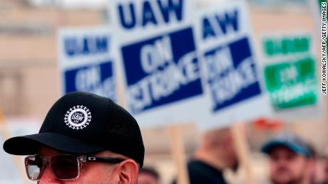 David Garcia, a United Auto Workers (UAW) member who is employed at the General Motors Co. Flint Assembly plant in Flint, Michigan, pickets outside of the plant as they strike on September 16, 2019.