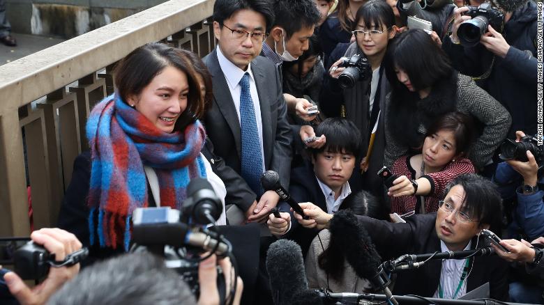 Shiori Ito speaks to the media in front of the Tokyo District Court on December 18, 2019 in Tokyo, Japan. 