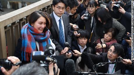 Shiori Ito speaks to the media in front of the Tokyo District Court on December 18, 2019 in Tokyo, Japan. 