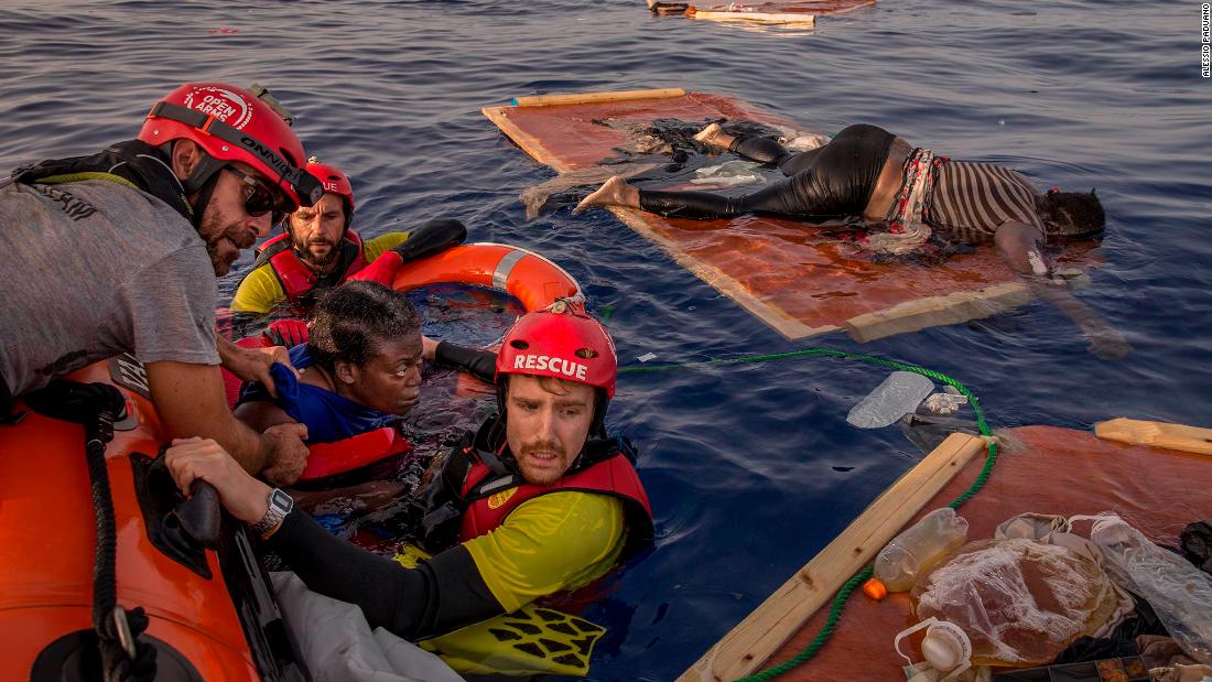 Josepha, a migrant from Cameroon, is rescued from a wrecked boat in the Mediterranean Sea in July 2018. Migrants from Africa and the Middle East, many of them seeking refuge from war-torn areas, have arrived in Europe over the last decade.