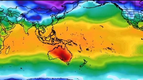 Heat wave-choked Australia sticks out like a sore thumb in a map of world weather 