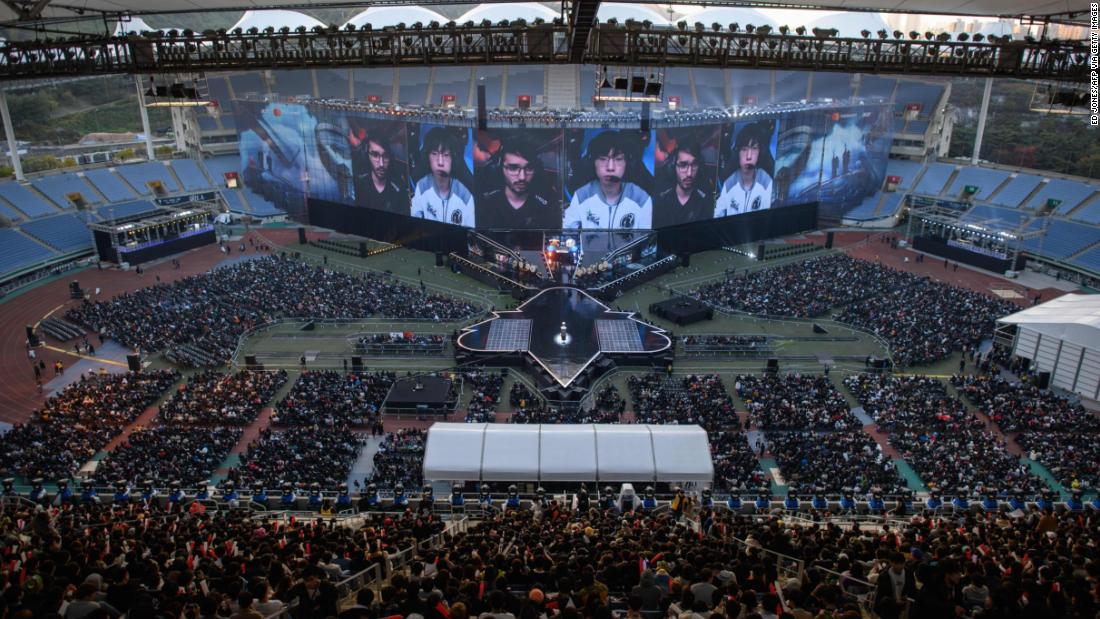 A general view shows the League of Legends 2018 World Championship final at the Munhak stadium in Incheon, South Korea on November 3, 2018.